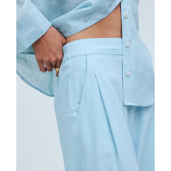 Madewell Linen Blend Pull On Straight Crop Pant Blue Heron Pockets US 8 NWT - Picture 2 of 14